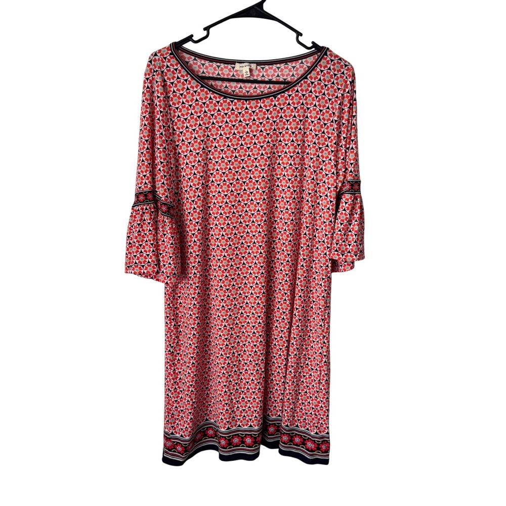 Max Studio Womens Red Floral Medallion Bell Sleeve Shift Dress Large